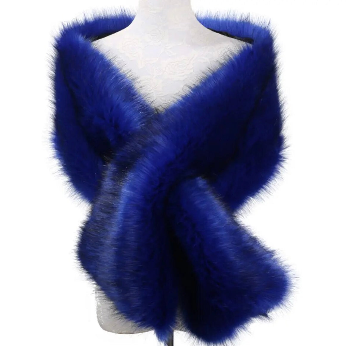 Great Gatsby 1920's Bridal Wedding Faux Fur Shawl Wrap - Royal Blue