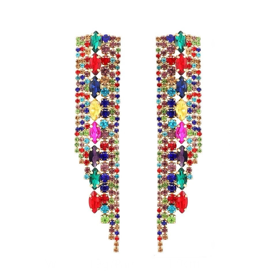 Great Gatsby Frida 1920's Crystal Rhinestone Drop Earrings - Rainbow (Style 32)