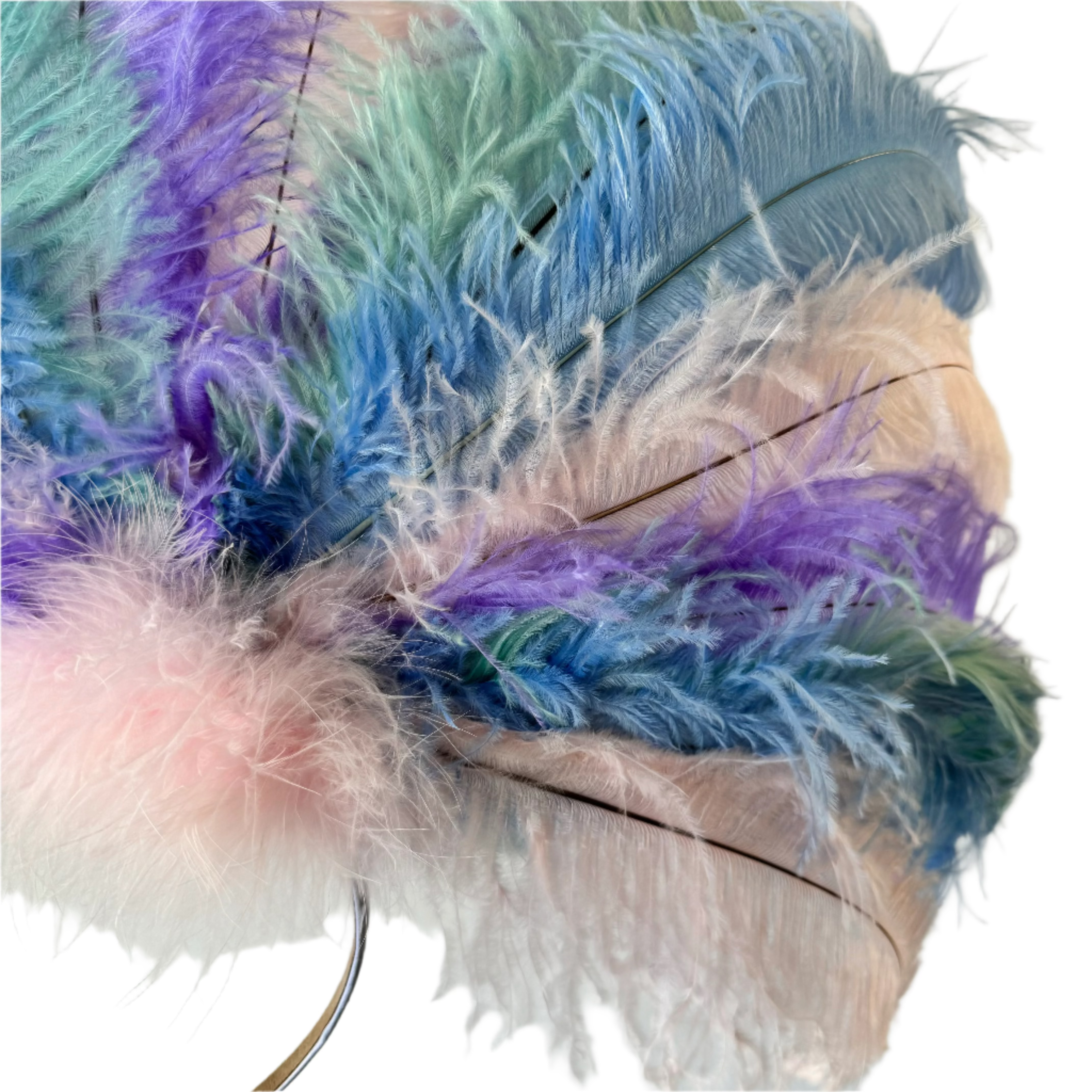 Ostrich Feather Blondine Showgirl Costume Headdress - Pastel Dreams