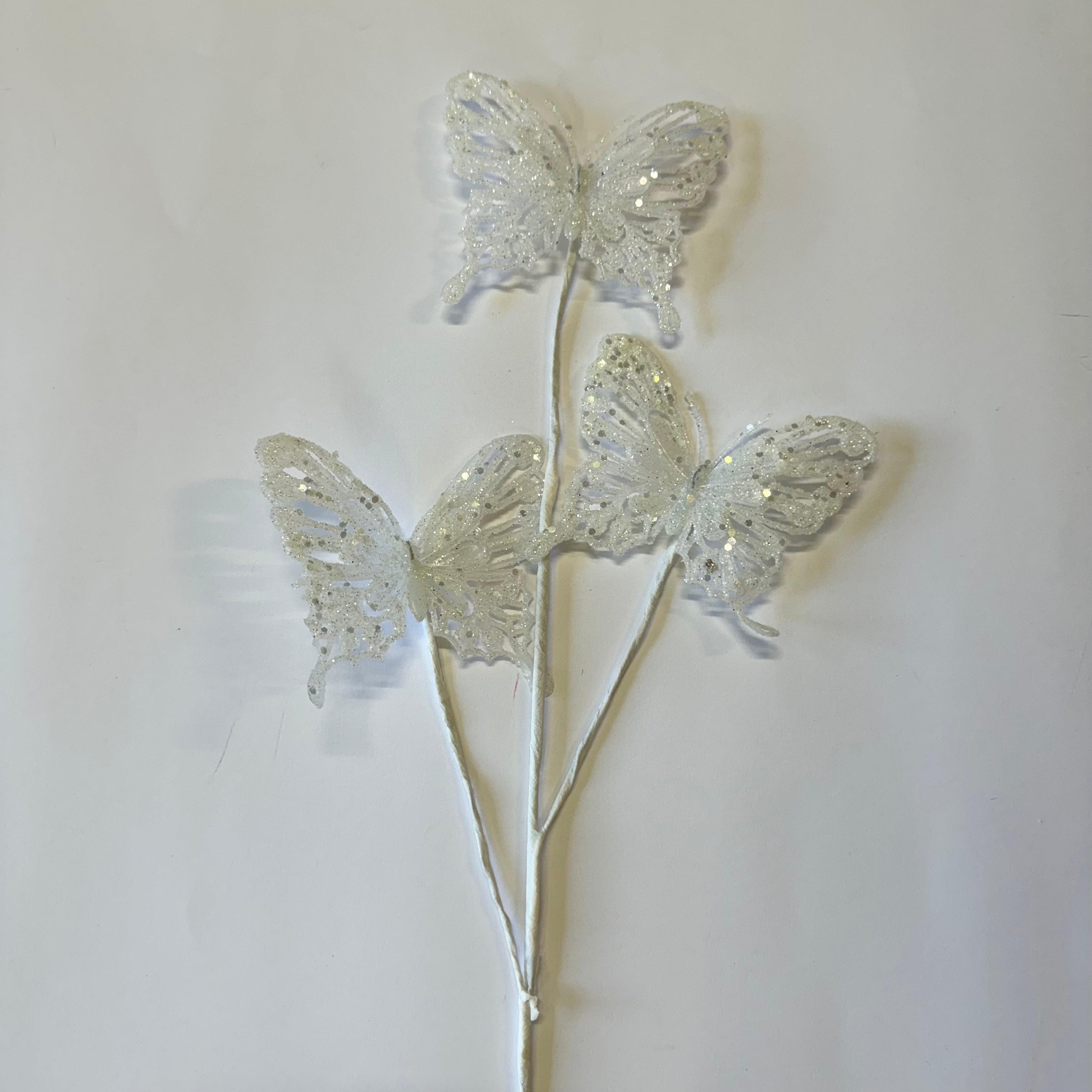 Butterfly Wired Spray - White Glitter
