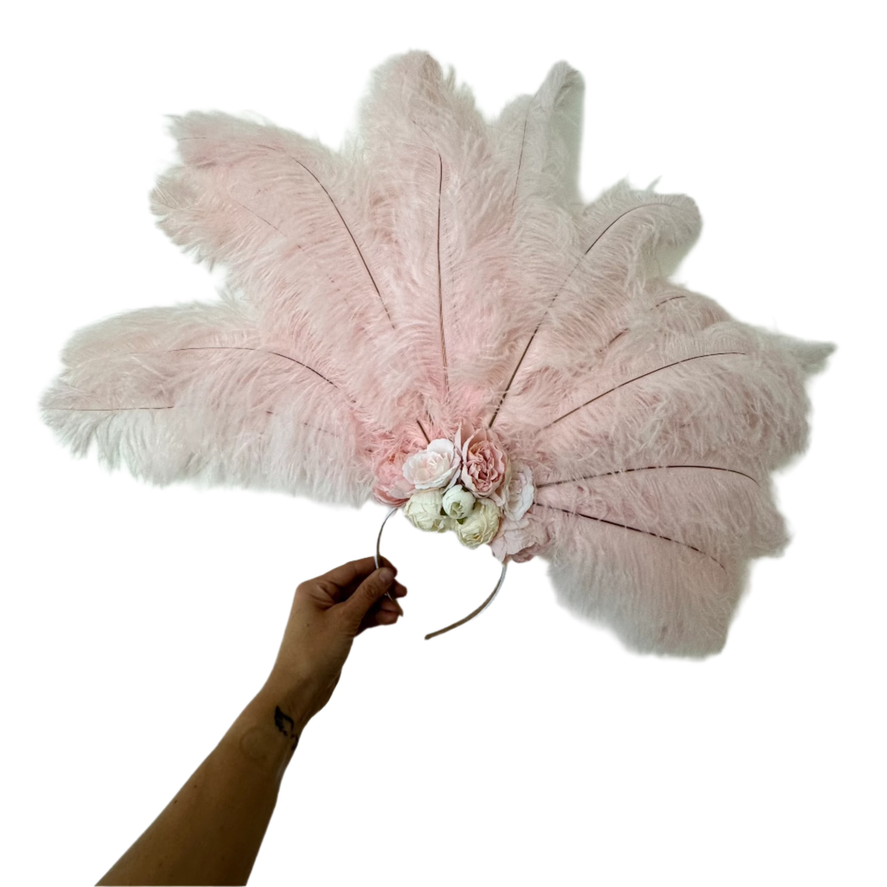 Ostrich Feather Blondine Showgirl Costume Headdress - Pink Floral