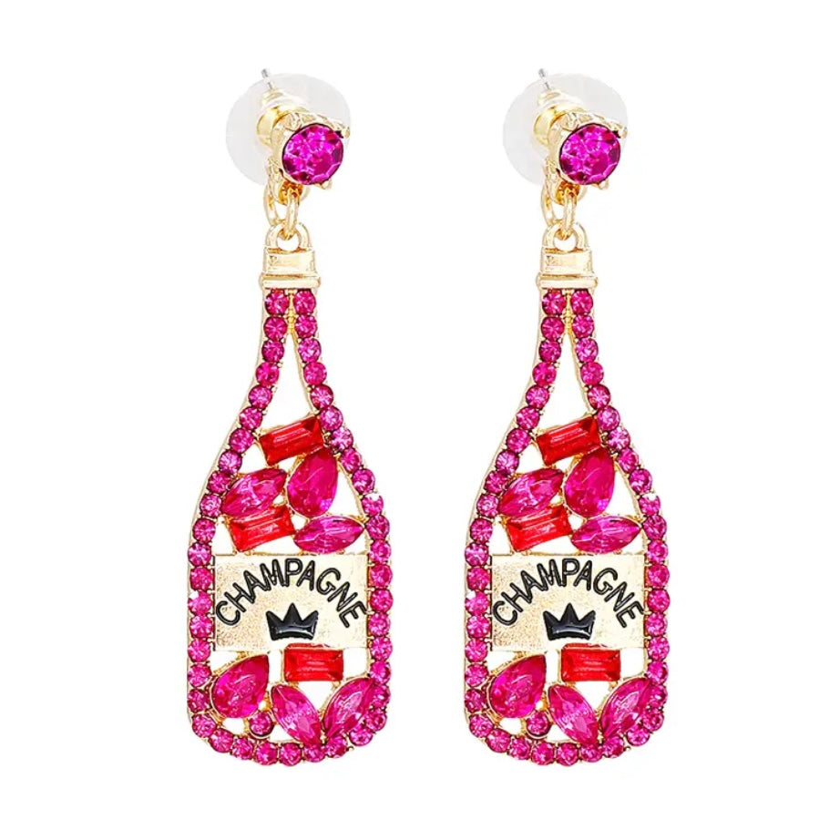 Champagne Bottle NYE Rhinestone Earrings - (Style 36)