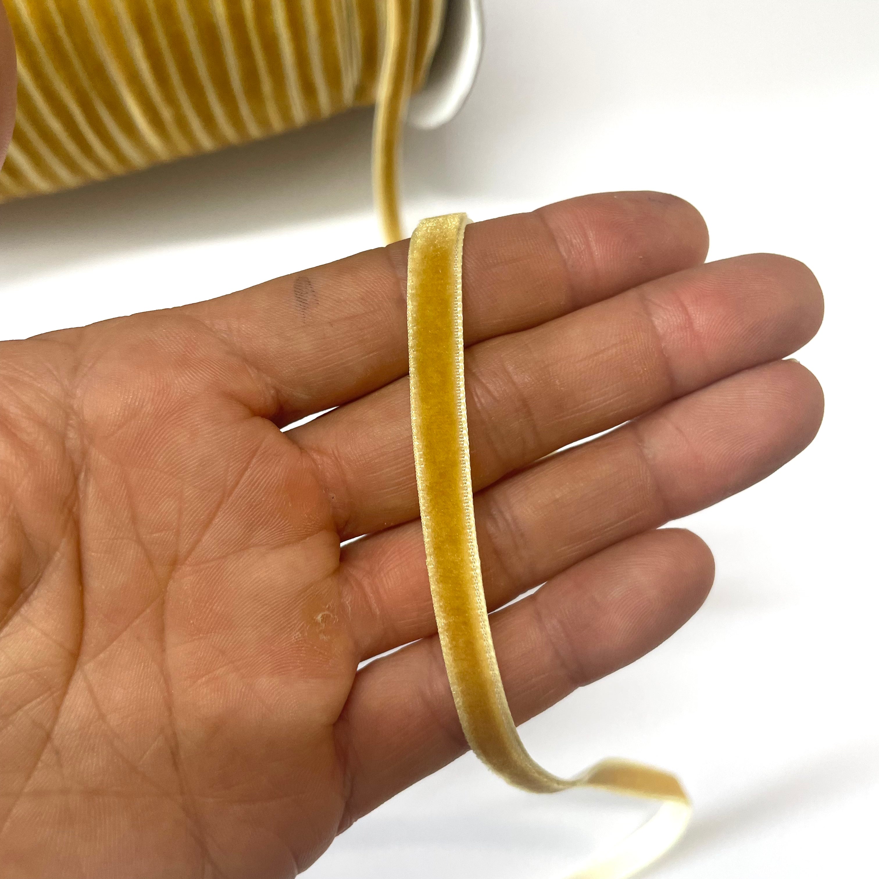 Velvet Single Face 6mm Soft Ribbon per 10 mtrs - Old Gold