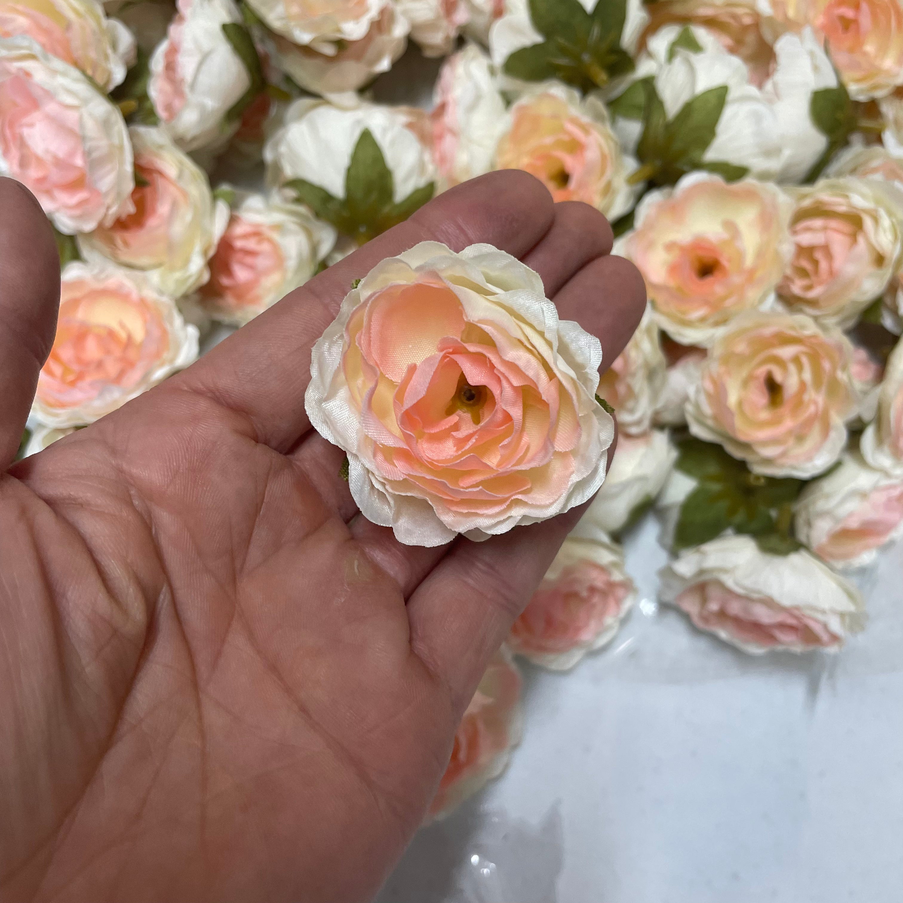 Artificial Silk Flower Heads - Ivory Pink Rose Style 33 - 5 Pack