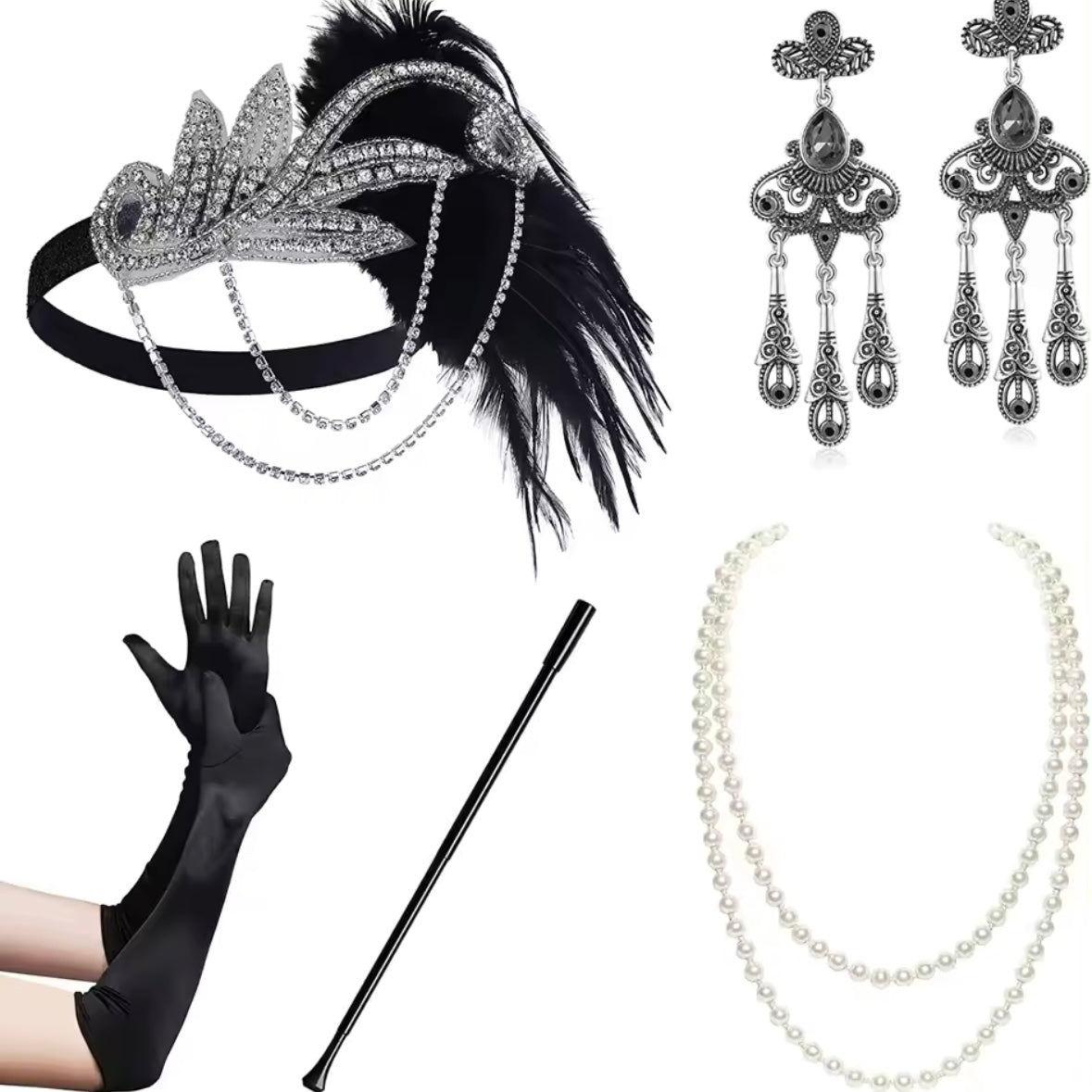 Great Gatsby 1920's Flapper Feather Costume Accessories 5pcs Set - Style 8