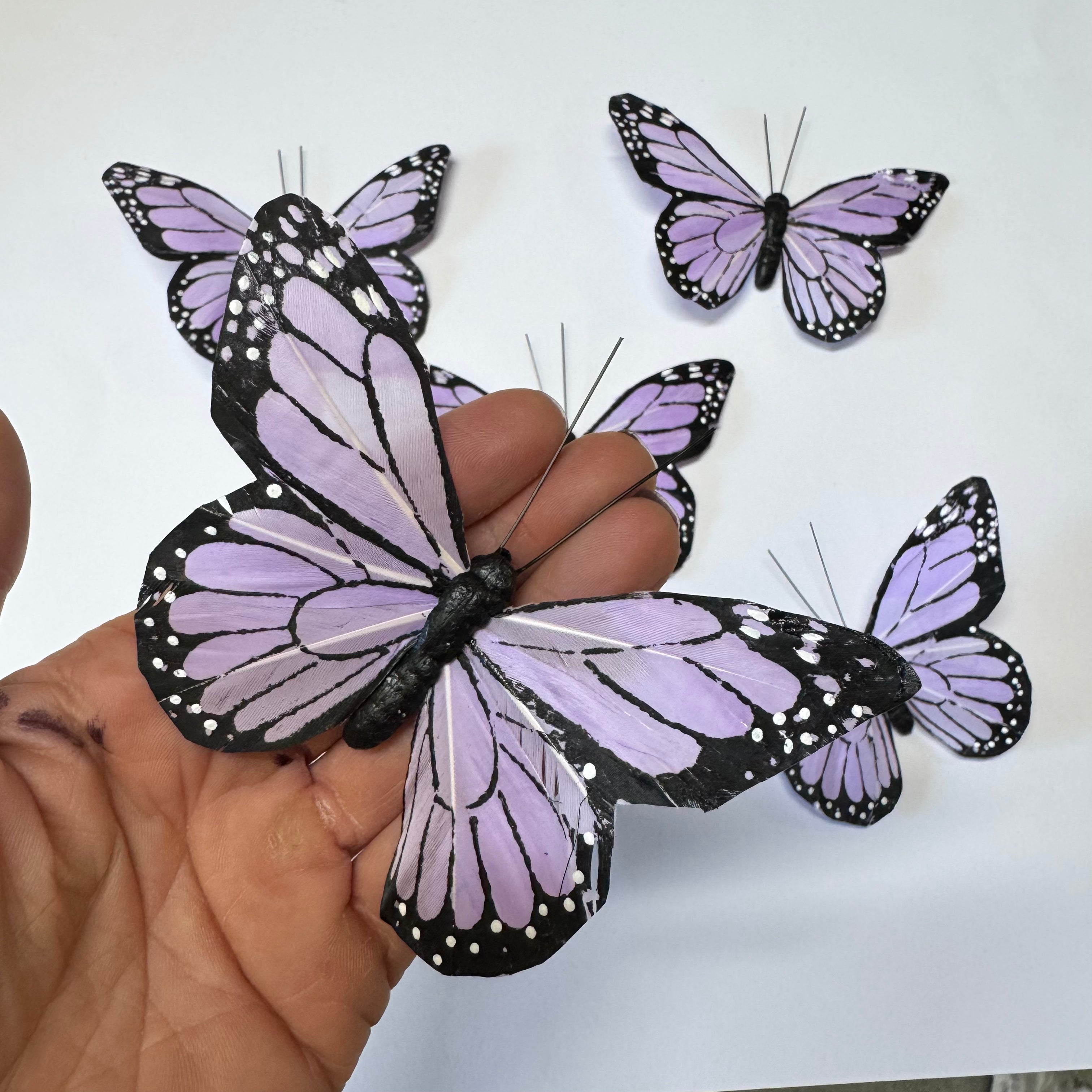 Feather Butterflies x 5 Pack - Large Lilac Monarch
