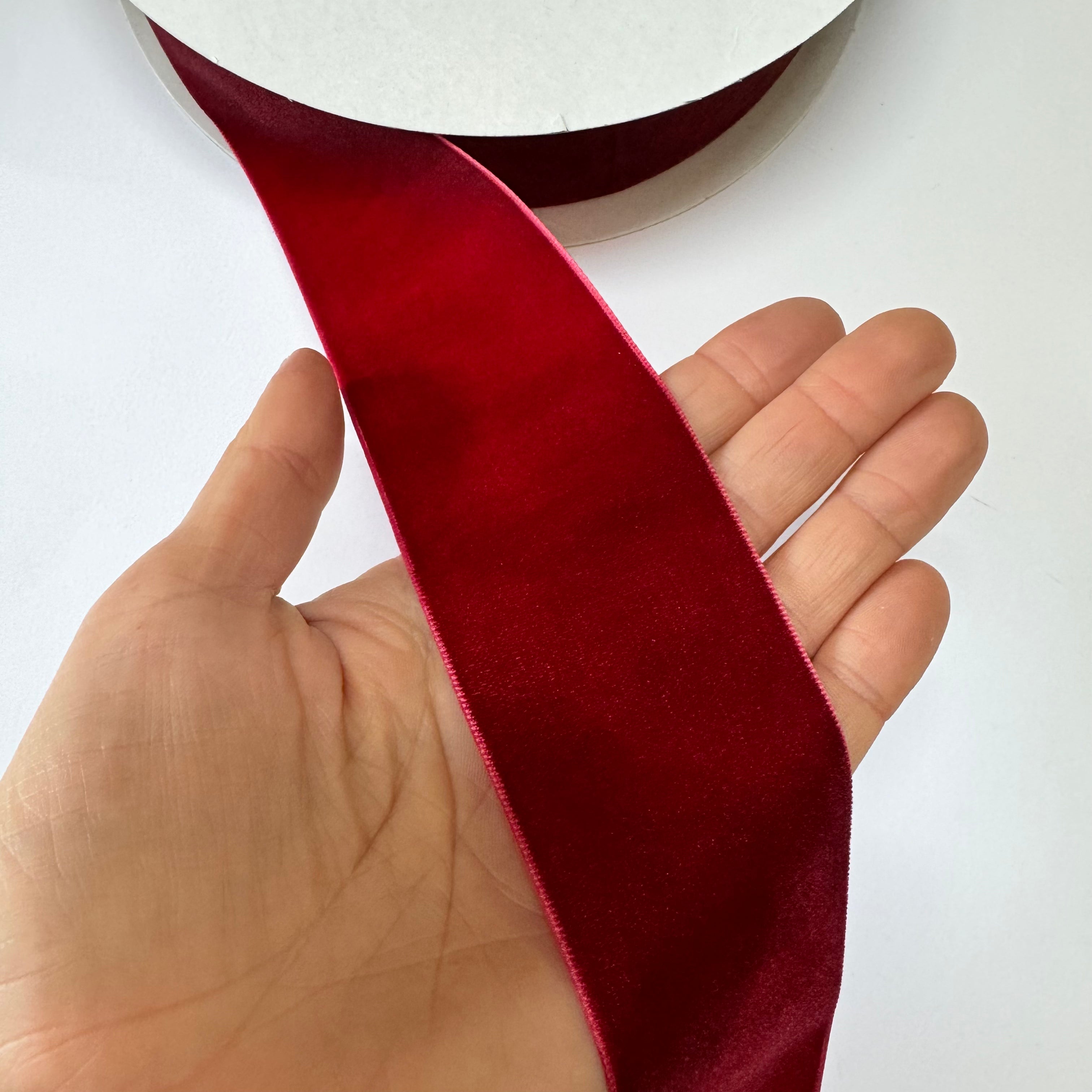 Velvet Single Face 50mm Soft Ribbon 25 Yard Spool - Burgundy 50mm