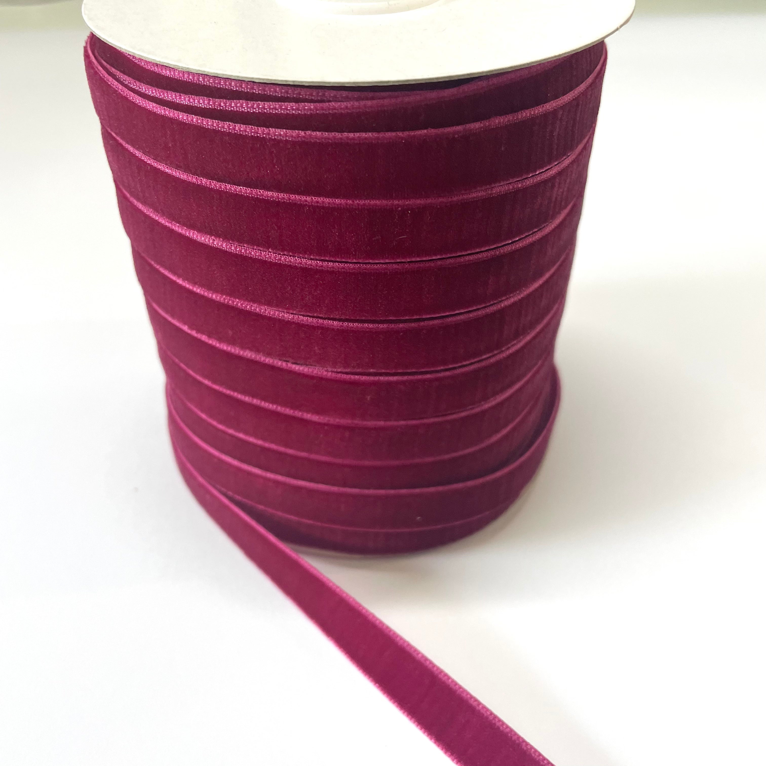 Velvet Single Face 10mm Soft Ribbon 50 Yard Spool - Burgundy Red