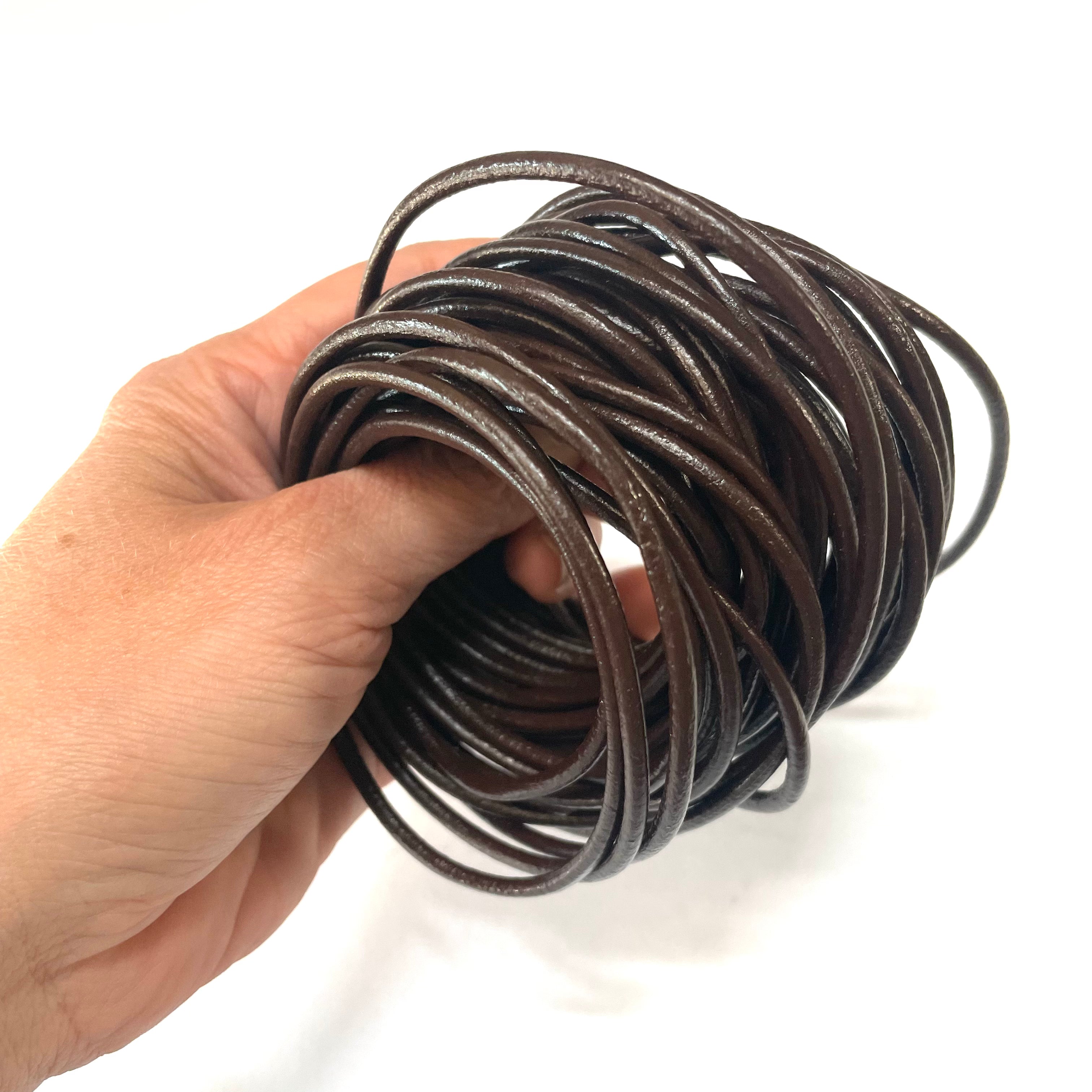 Natural Genuine Leather Cord per 10 Yards - Dark Brown 3mm