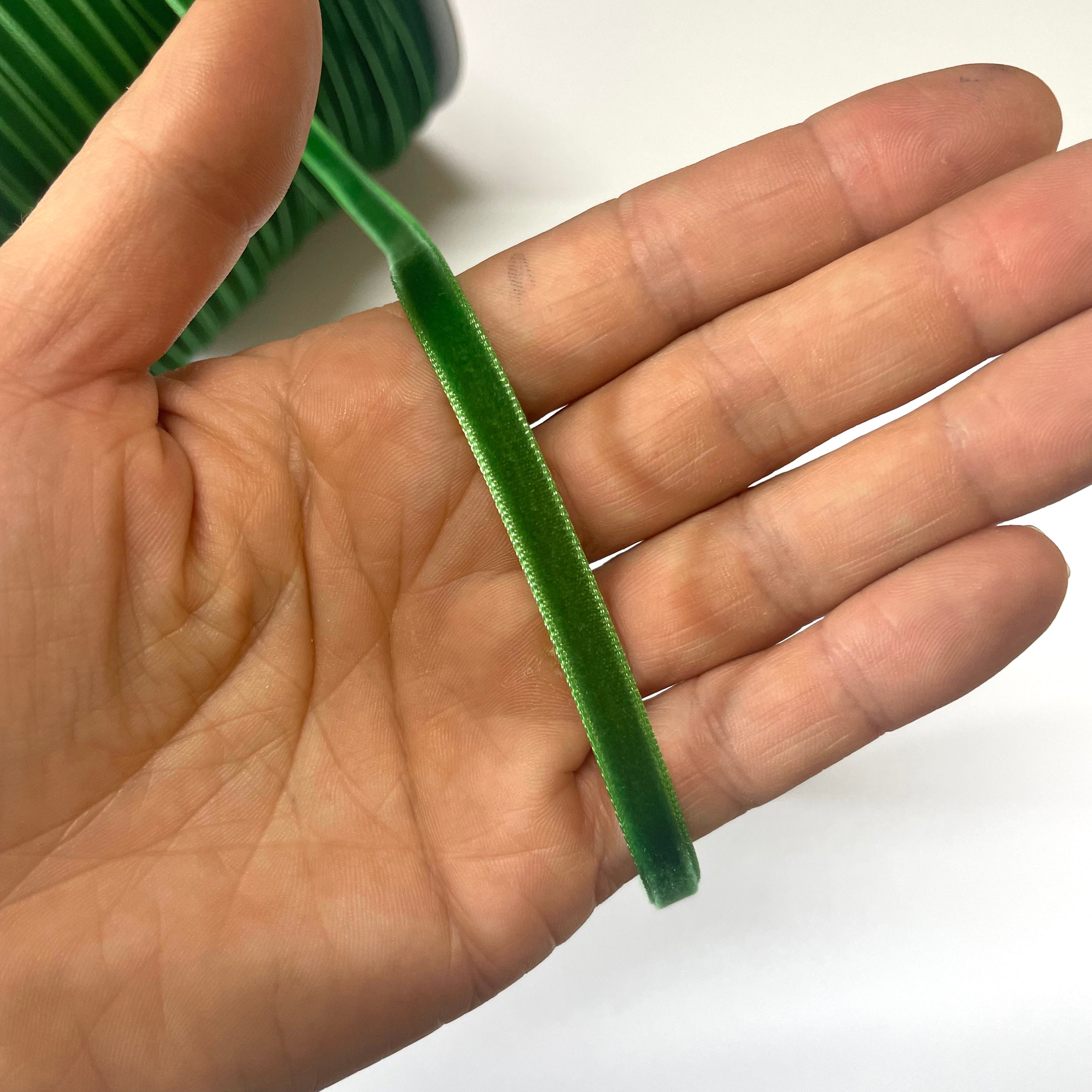 Velvet Single Face 6mm Soft Ribbon per 10 mtrs - Green