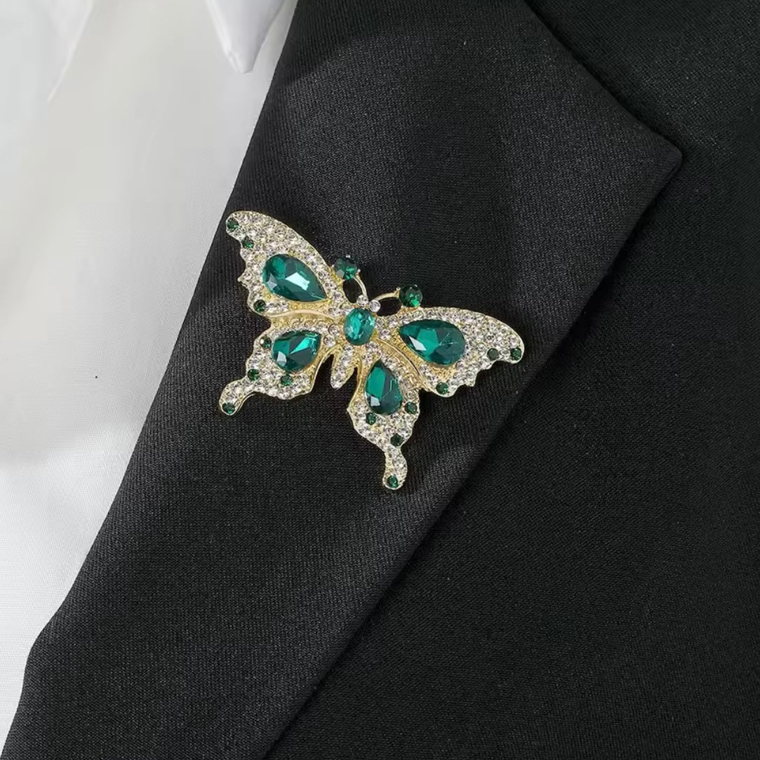Gold Rhinestone Butterfly Brooch - Style 13