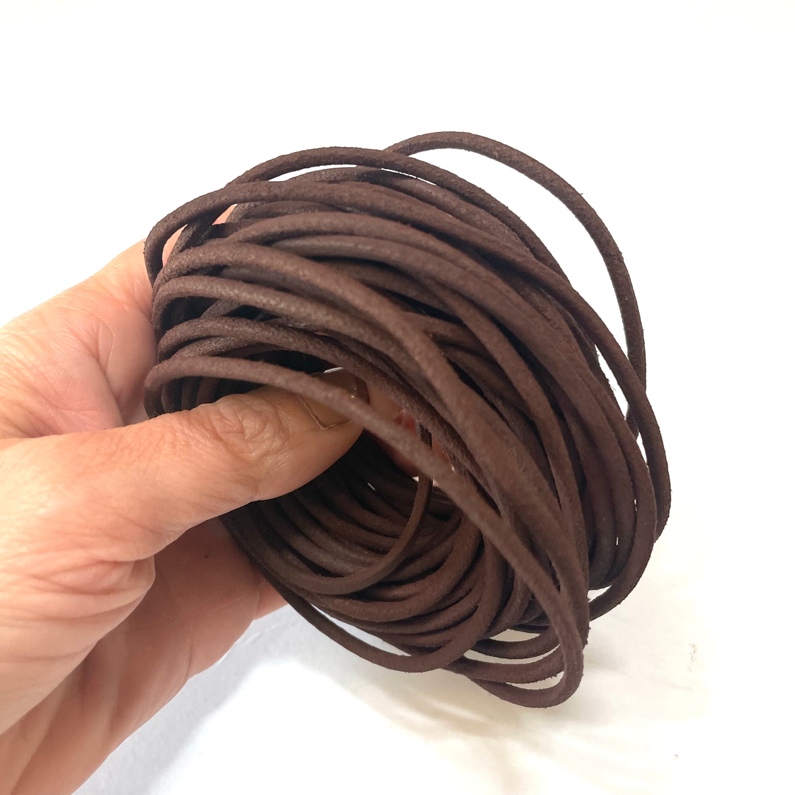 Natural Genuine Leather Cord per 10 Yards - Brushed Chocolate 3mm