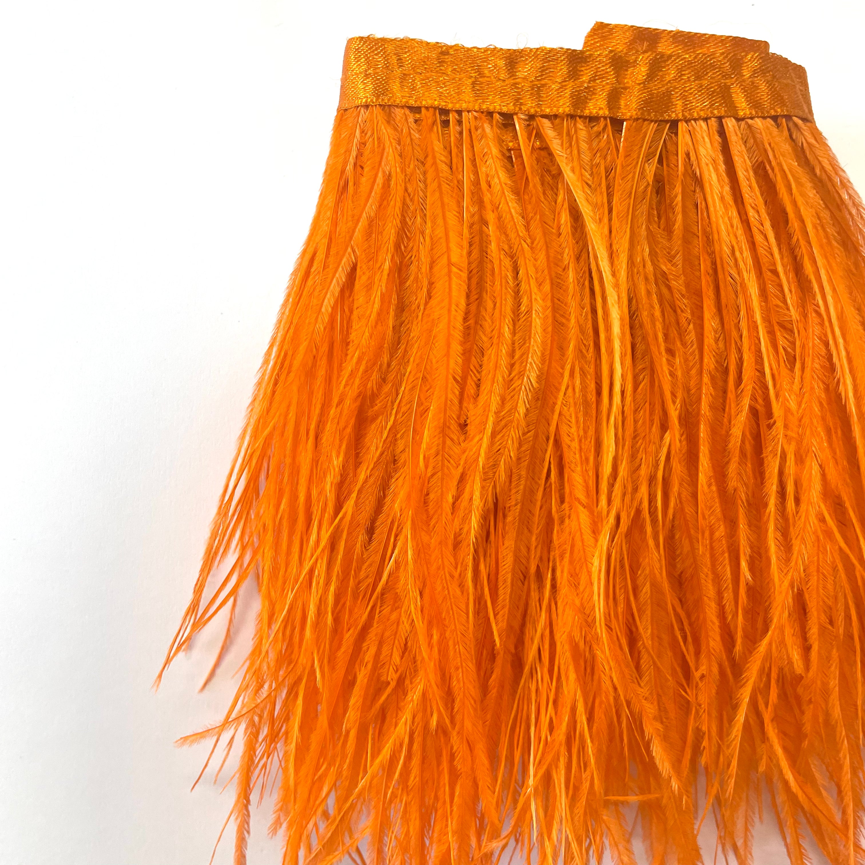 Ostrich Feathers Strung per metre - Orange