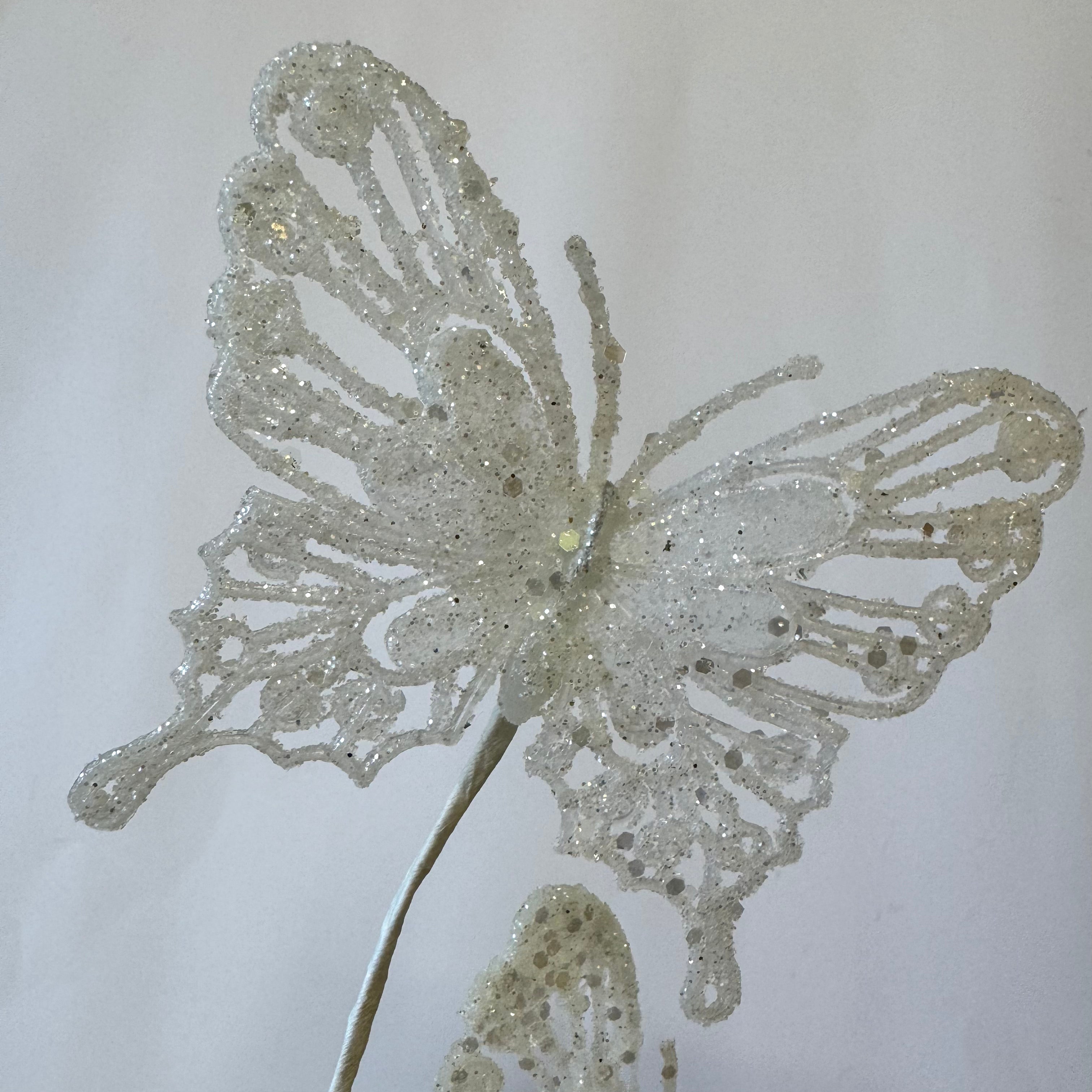 Butterfly Wired Spray - White Glitter
