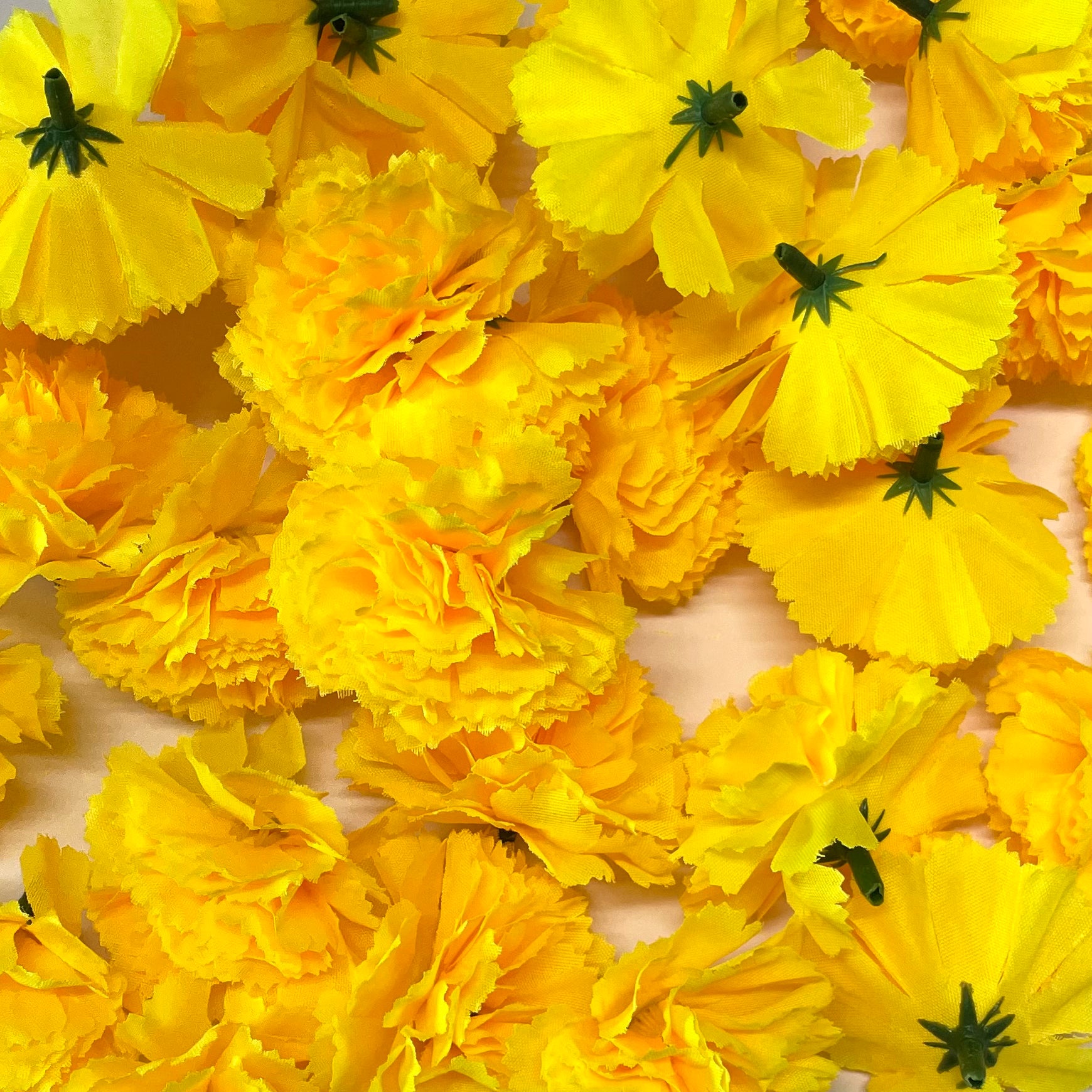 Artificial Silk Flower Heads - Yellow Marigold Style 11 - 10 Pack