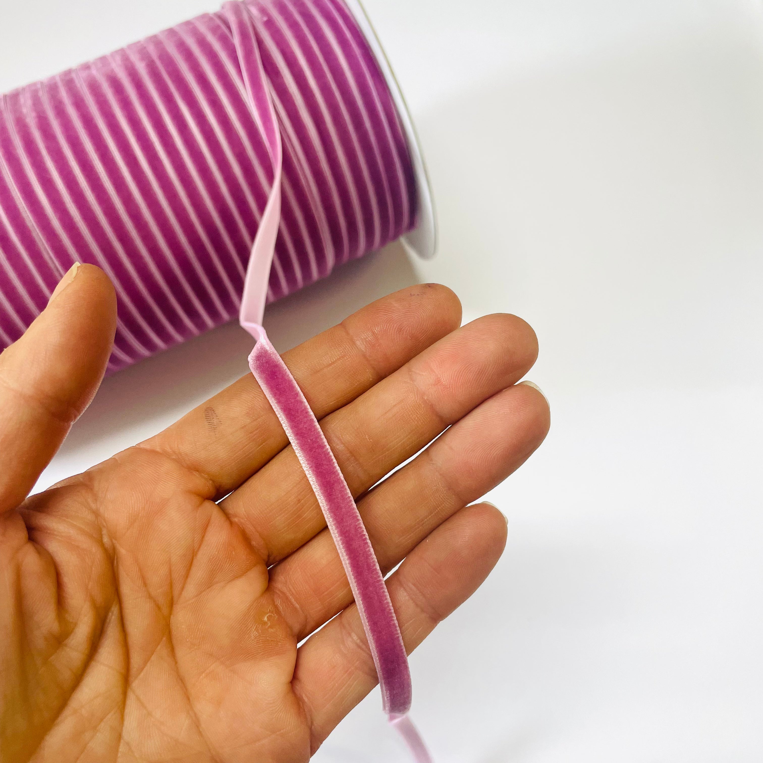 Velvet Single Face 6mm Soft Ribbon per 10 mtrs - Mauve Pink