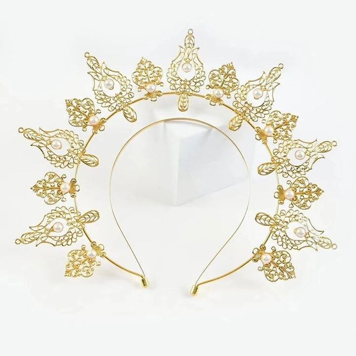 Gothic Goddess Spiked Halo Crown Festival Headdress Headband - Gold Style 2
