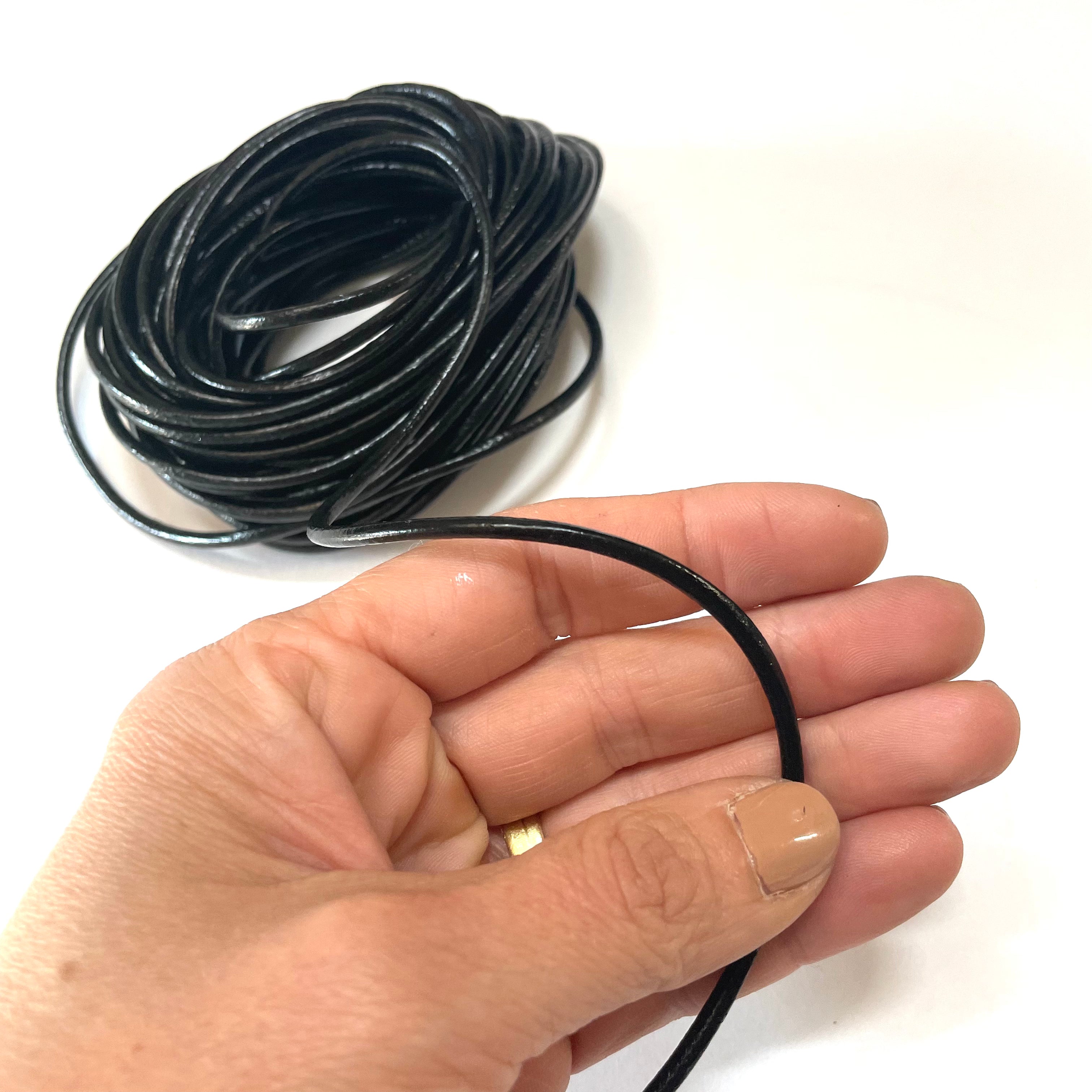 Natural Genuine Leather Cord per 10 Yards - Black 3mm