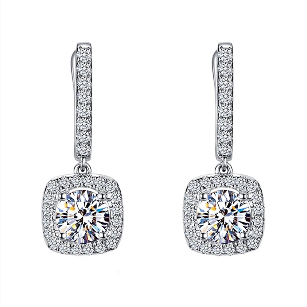 Great Gatsby 1920's Cubic Zirconia Drop Earrings - Silver (Style 39)