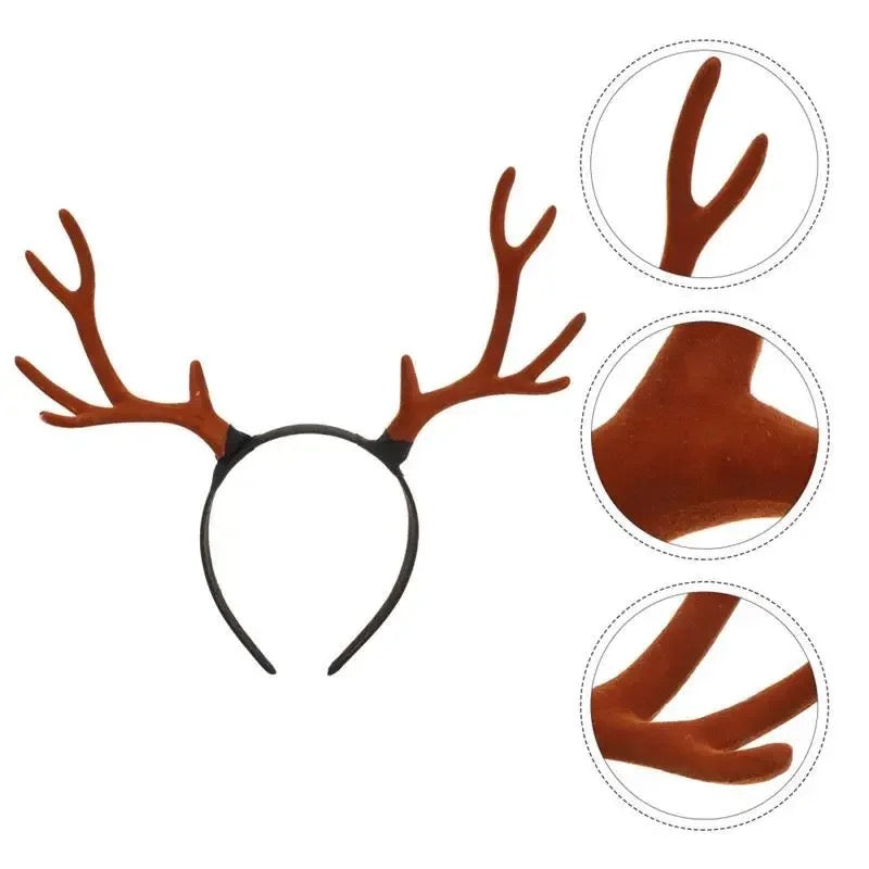 Christmas Holiday Antler Reindeer Plain Headband - Brown Antler (Style 5)