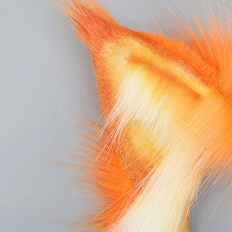 Deluxe Faux Plush Fur Animal Ears Headband - Orange White Lynx