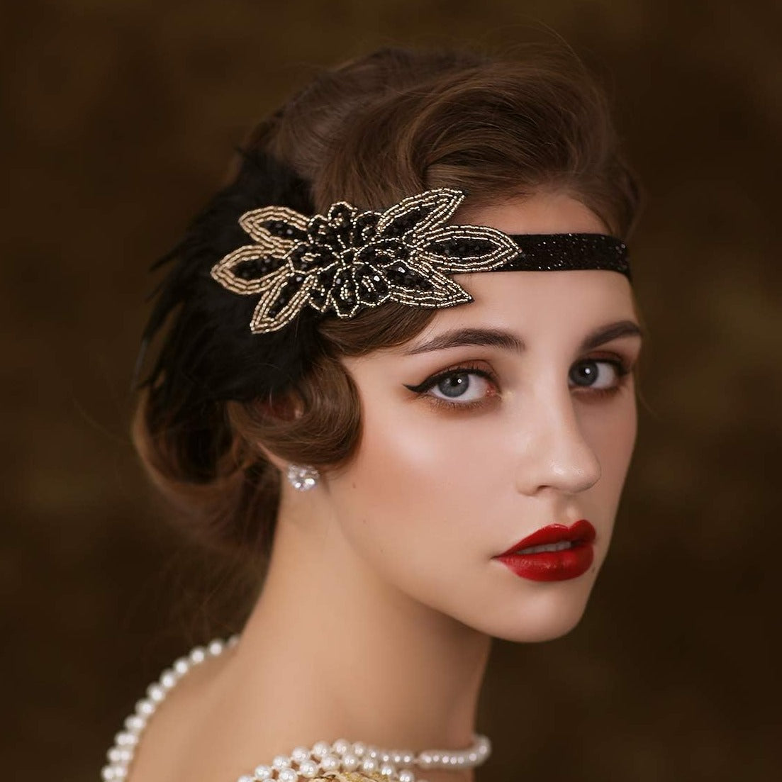 Great Gatsby 1920's Flapper Headdress Fancy Dress - Black (Style 3)