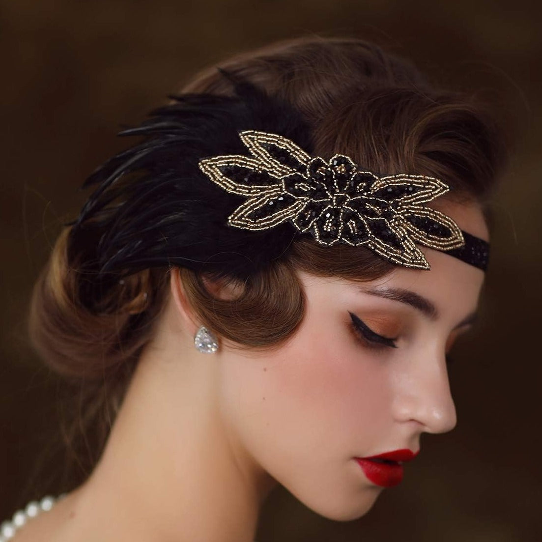 Great Gatsby 1920's Flapper Headdress Fancy Dress - Black (Style 3)