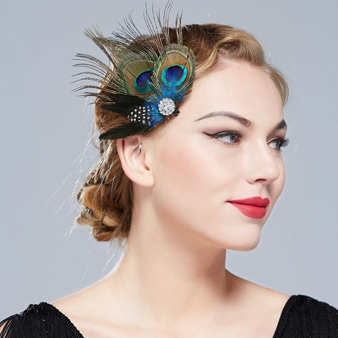 Great Gatsby 1920's Flapper Feather Headdress Fancy Dress - Natural Peacock (Style 8)