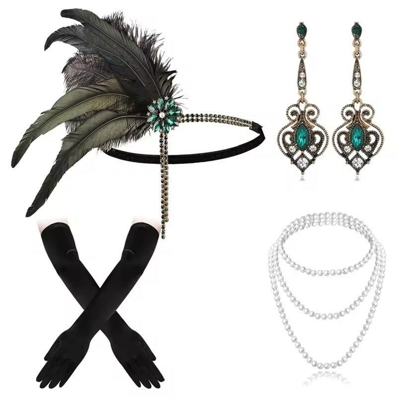 Great Gatsby 1920's Flapper Feather Costume Accessories 4pcs Set - Style 5