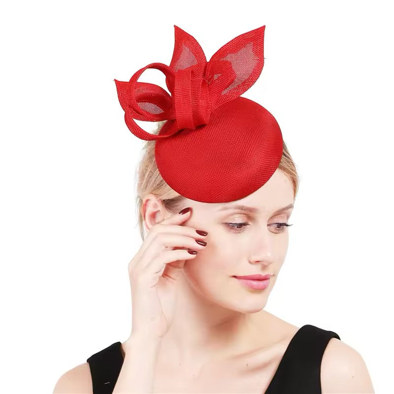 Sinamay Loop Round Button Headband Fascinator - Red