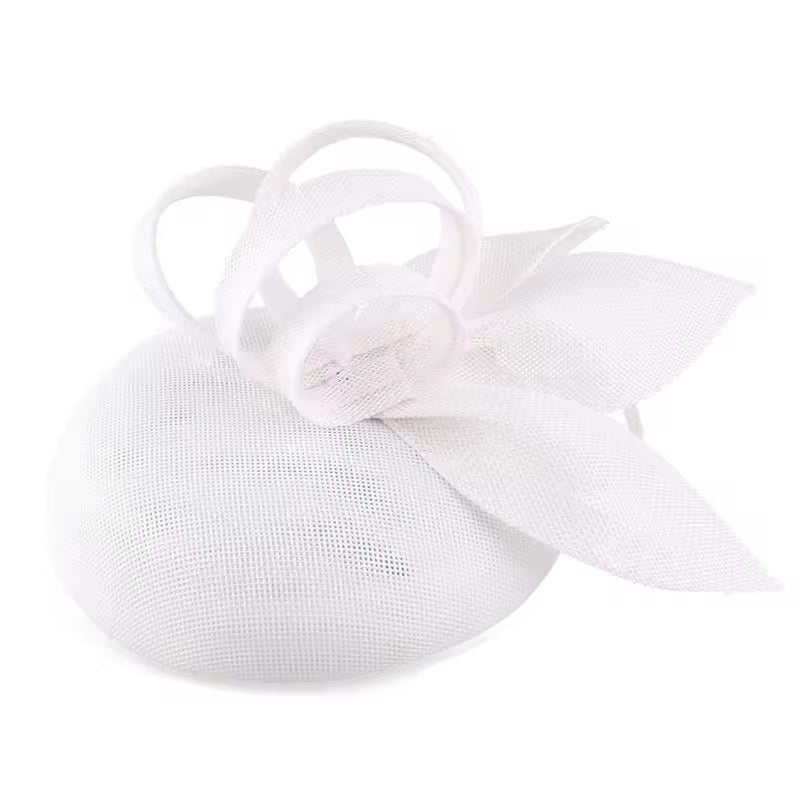 Sinamay Loop Round Button Headband Fascinator - White