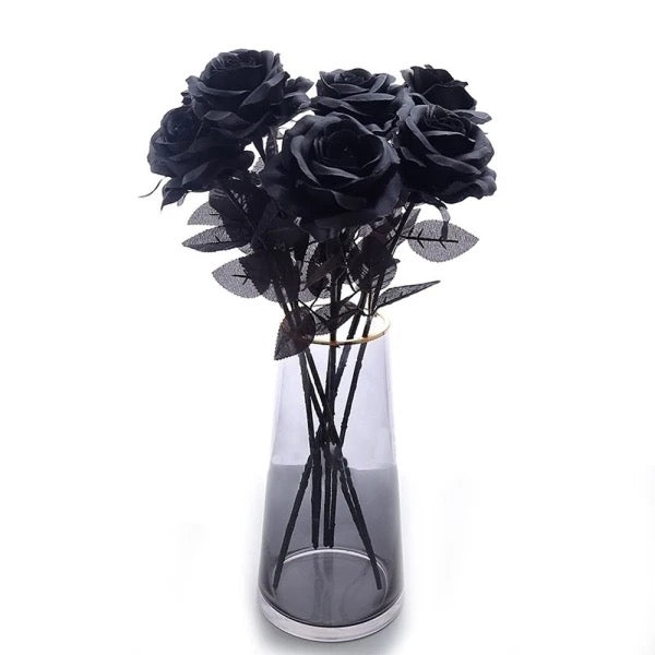 Artificial Silk Addams Rose Flower Stem - Black