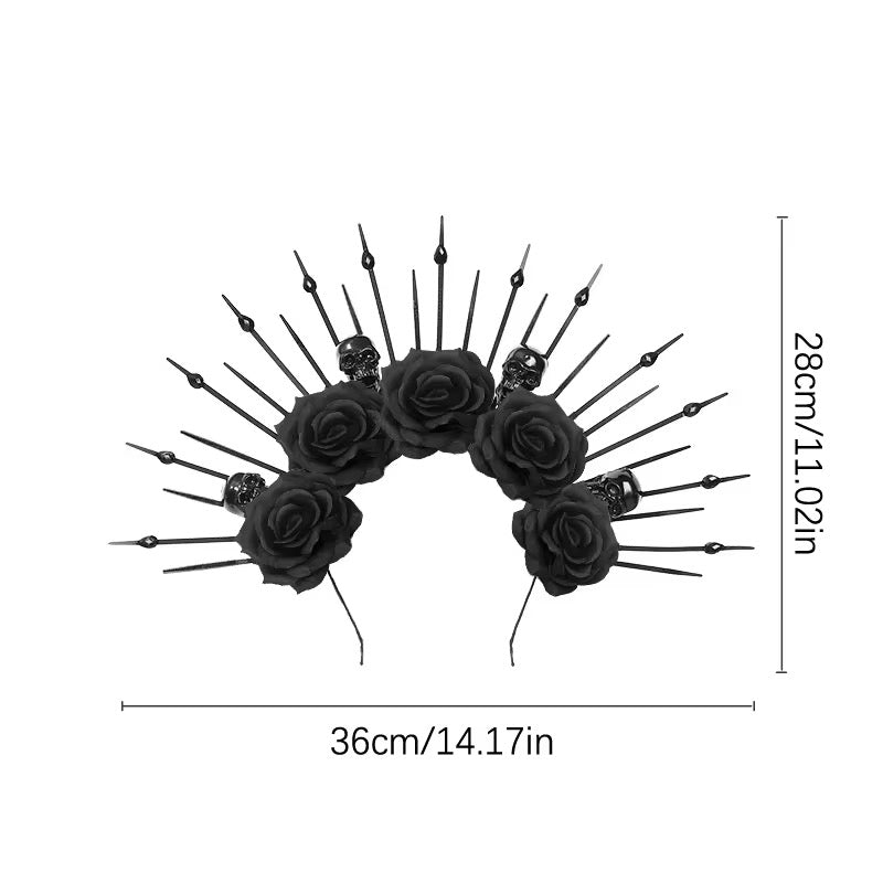 Halloween Day of the Dead Spiked Floral Skull Headband - Style 2