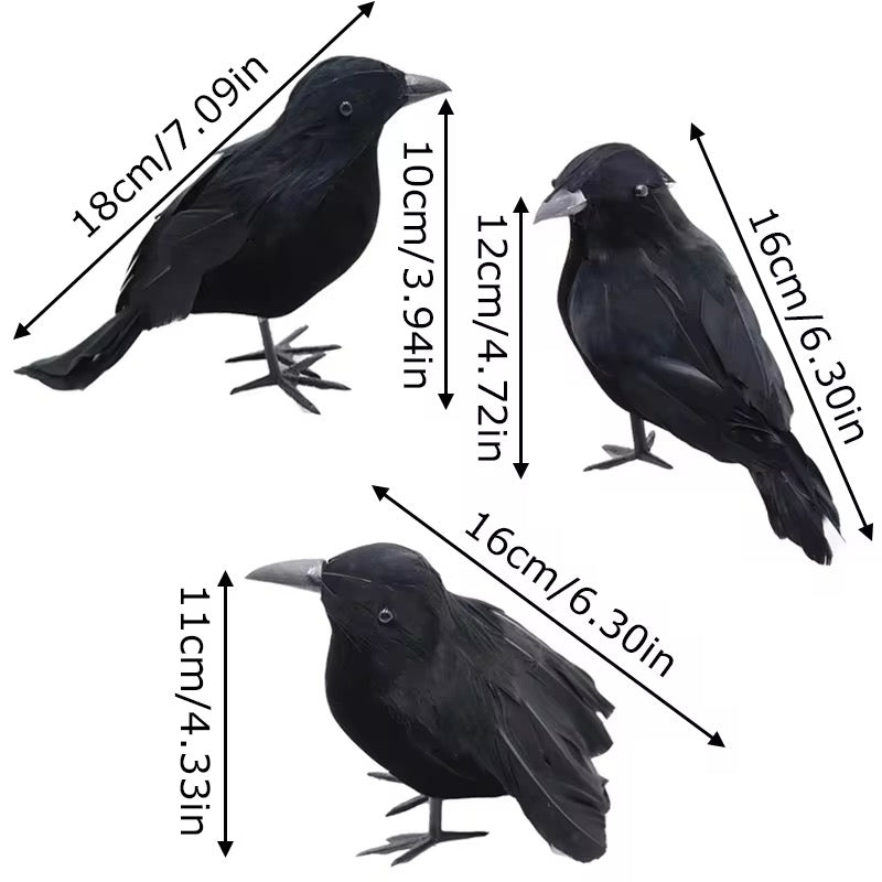 Artificial Foam Halloween Black Raven Crow Feather Birds - 3pcs