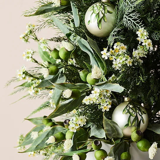 Artificial Silk Geraldton Wax Flower Stem Spray - White Green (Style 2)