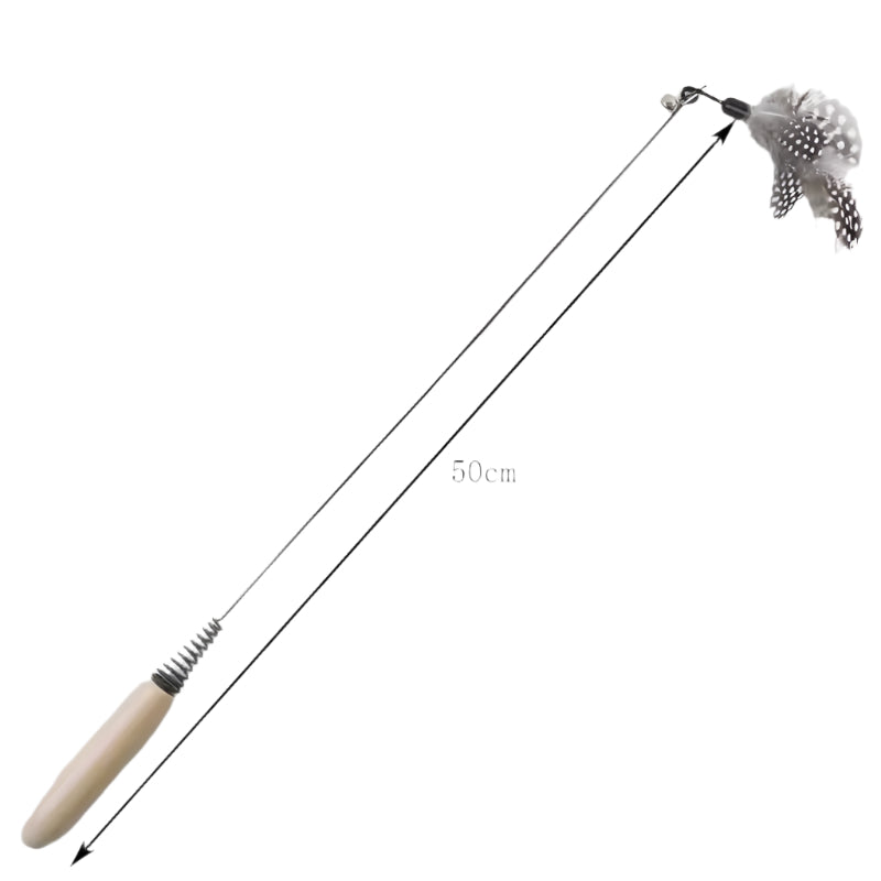 Cat Toy Teaser Natural Feathered Spring Wand