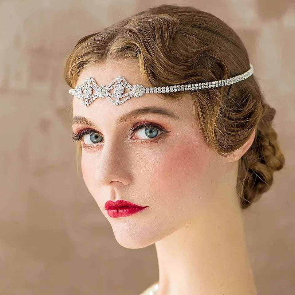 Great Gatsby 1920's Flapper Feather Headdress Fancy Dress - Silver (Style 34)