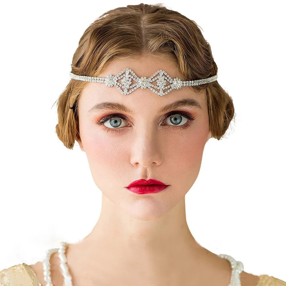 Great Gatsby 1920's Flapper Feather Headdress Fancy Dress - Silver (Style 34)