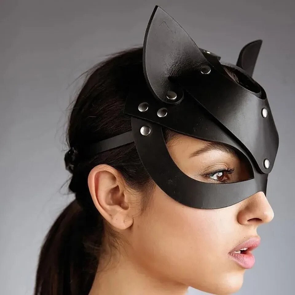 Masquerade Sexy Playboy PU Leather Cat Mask - Black