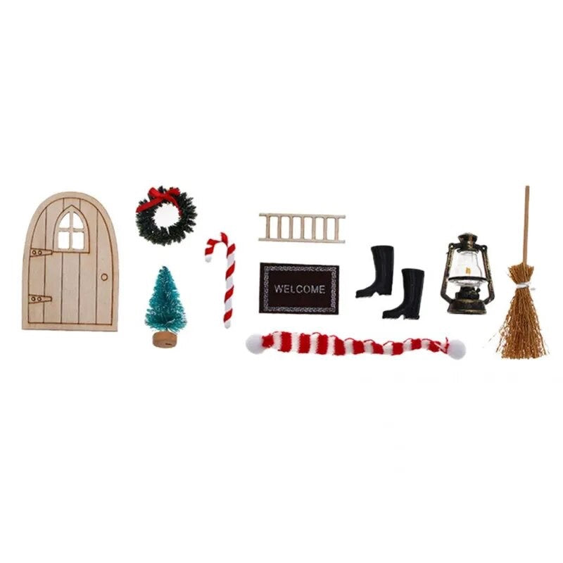 Miniature Fairy Garden Terrarium Wooden Door & Christmas Accessories Pack
