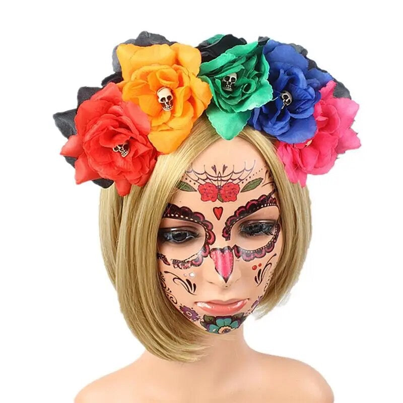 Halloween Mexican Sugar Skull Frida Floral Flower Headband - Style 10