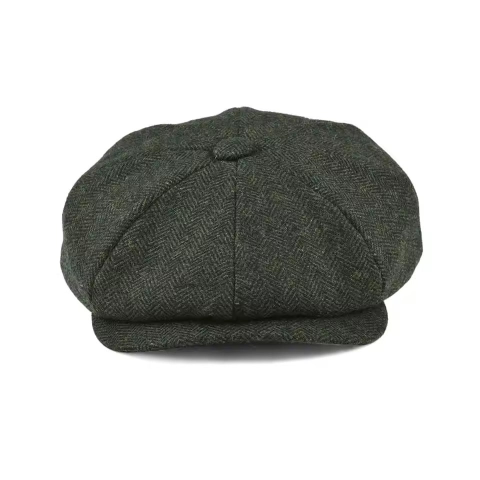 Great Gatsby 1920's Flapper Newsboy Men's Herringbone Flat Hat Cap - Dark Green