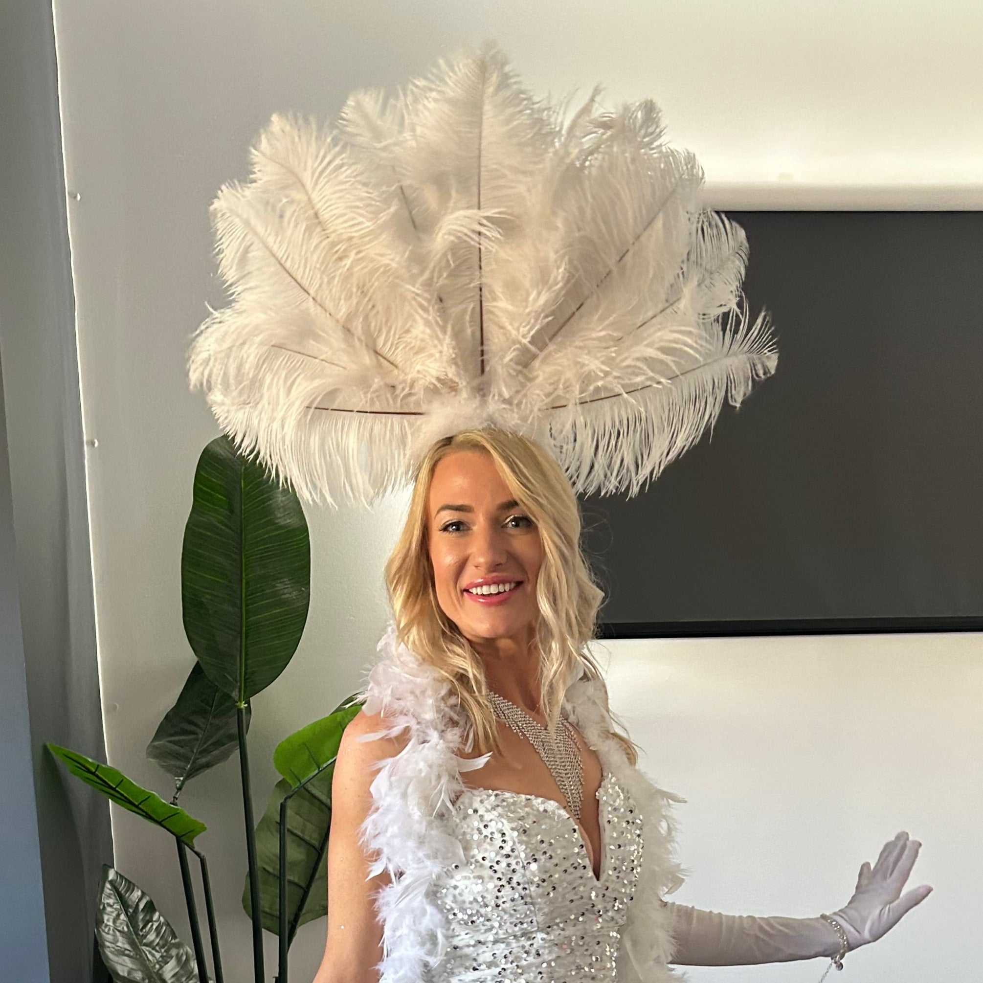 Ostrich Feather Drab Carnival Showgirl Costume Headdress