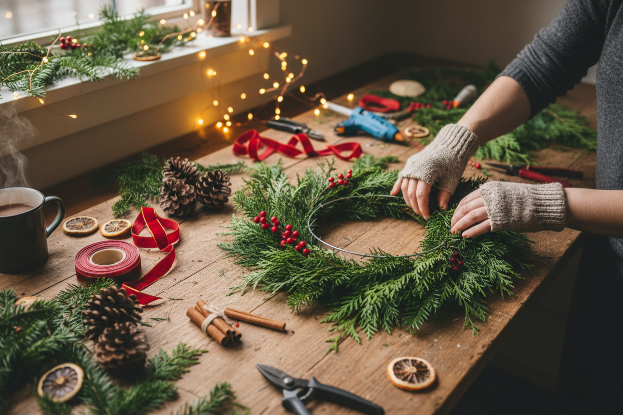 Christmas Wreath Being Made