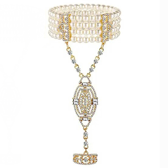 Great Gatsby 1920's Flapper Faux Pearl Bracelet - Gold (Style 3)