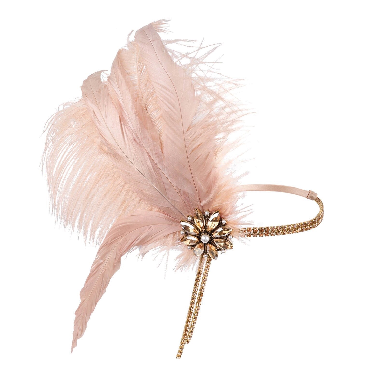 Great Gatsby 1920's Flapper Feather Headdress Fancy Dress - Champagne (Style 33)