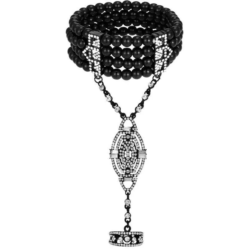 Great Gatsby 1920's Flapper Faux Pearl Bracelet - Black (Style 3)