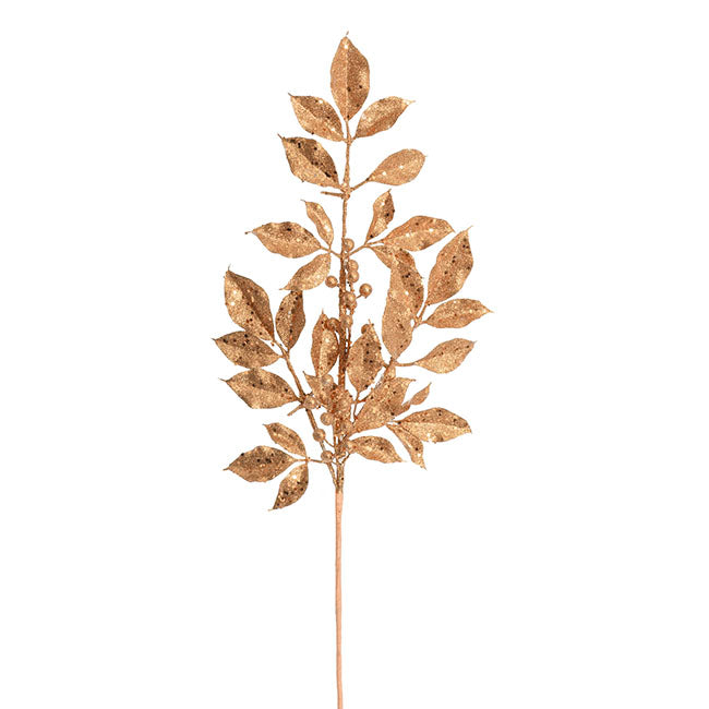 Christmas Ficus Leaf Berry Metallic Glitter Spray - Rose Gold (Style 7)