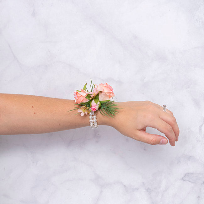 Rose Corsage with Pearl Wrist Bracelet - Pink