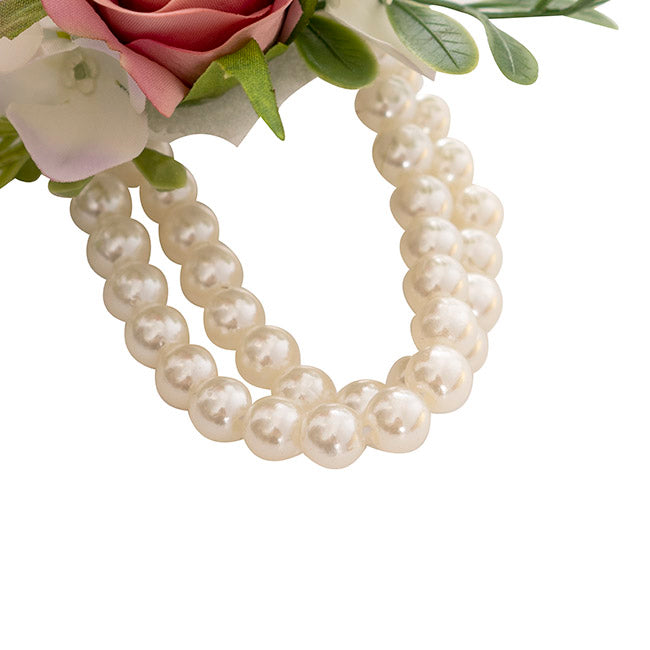 Rose & Hydrangea Corsage with Pearl Wrist Bracelet - Lilac
